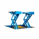 Cầu nâng cắt kéo nâng bụng 3,5 Tấn, lắp chìm, có tay nâng (3 pha, màu xanh)